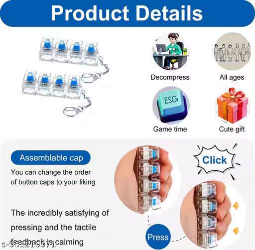 Mechanical Keyboard Switch Keychain | Clicky Stress Relief Fidget Keychain | Portable Keyboard Keychain for Kids, Students & Office Use