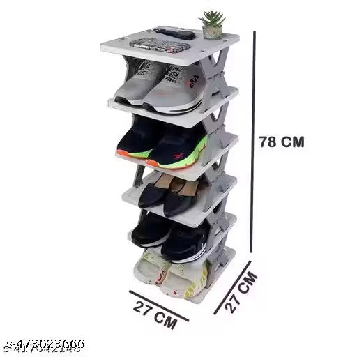 STELITE 6-Layer Plastic Shoe Rack for Home | Foldable & Stackable Shoe Storage Organizer | Portable Adjustable Shoe Shelf for Bedroom, Entryway & Closet | Multicolor