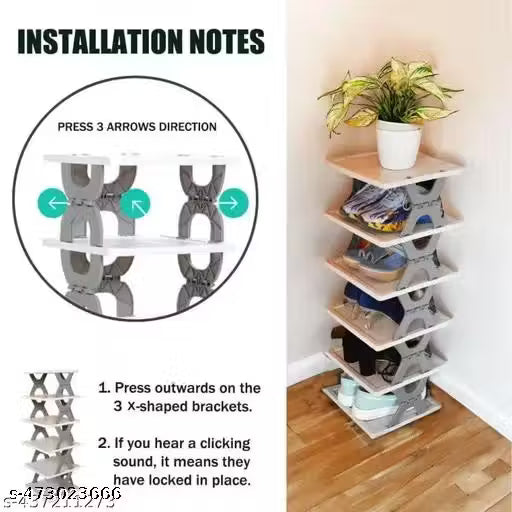 STELITE 6-Layer Plastic Shoe Rack for Home | Foldable & Stackable Shoe Storage Organizer | Portable Adjustable Shoe Shelf for Bedroom, Entryway & Closet | Multicolor