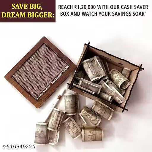 Wooden Savings Challenge Piggy Bank (₹50,000–₹1,20,000) | Money Saving Box for Kids & Adults | Carved Wooden Cash Vault Coin Bank | Reusable Money Gulak