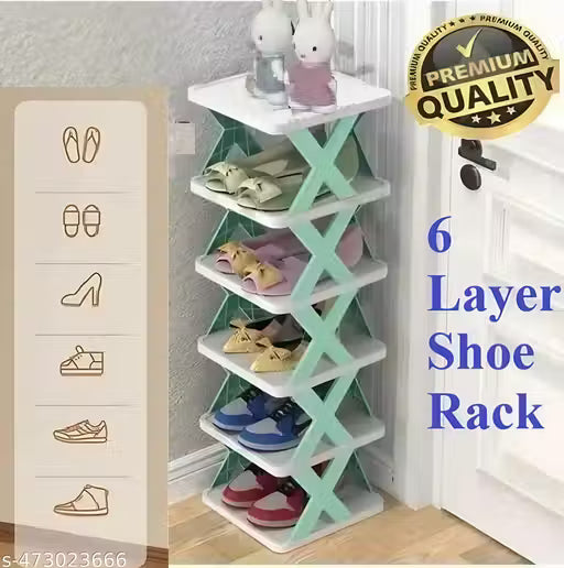 STELITE 6-Layer Plastic Shoe Rack for Home | Foldable & Stackable Shoe Storage Organizer | Portable Adjustable Shoe Shelf for Bedroom, Entryway & Closet | Multicolor